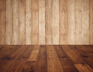 Naklejka premium Warm wooden interior with a rustic feel, featuring a beautiful wooden floor and wall.