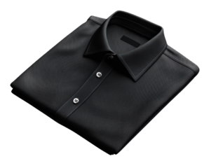 folded black shirt with collar and buttons, showcasing sleek design