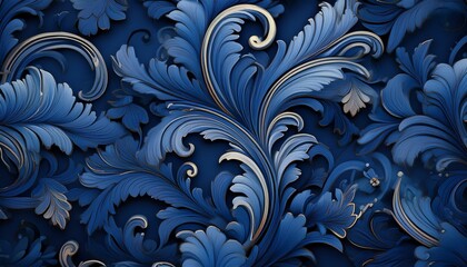3d render of dark blue damask pattern on dark blue background seamless pattern