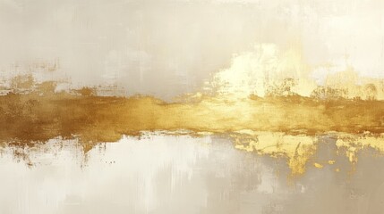 An abstract oil painting depicting a gold horizon and sky