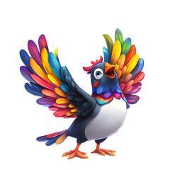 Silly cartoon pigeon with rainbow-colored