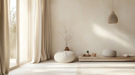 Minimalist Interior with Warm Neutral Tones and Organic Serenity