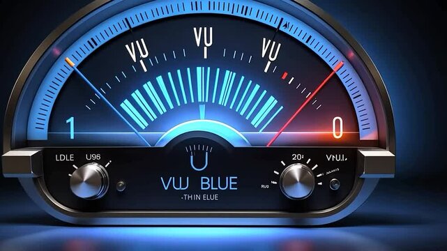 VU Meter:  Thin Blue VU Blue Meter Design,  Digital Audio Level Indicator