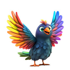 Fototapeta premium Silly Cartoon Pigeon with Rainbow-Colored Feathers