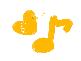 かわいいハートの鳥と音符のイラスト