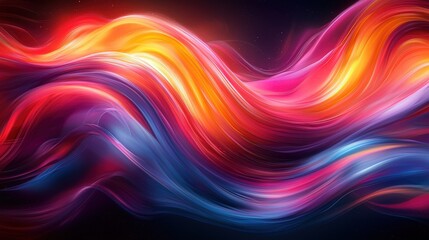 Obraz premium Vibrant Abstract Waves in Neon Colors Flowing in Dynamic Patterns on a Dark Background