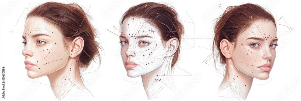 Leinwandbilder detailed medical illustration of female face with precise botox injection points and anatomical feat