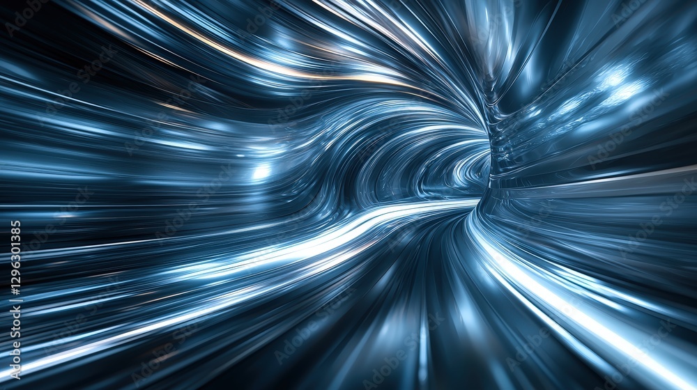 Canvas Prints dynamic blue metallic tunnel with fluid movement and bright light effects capturing motion and energ