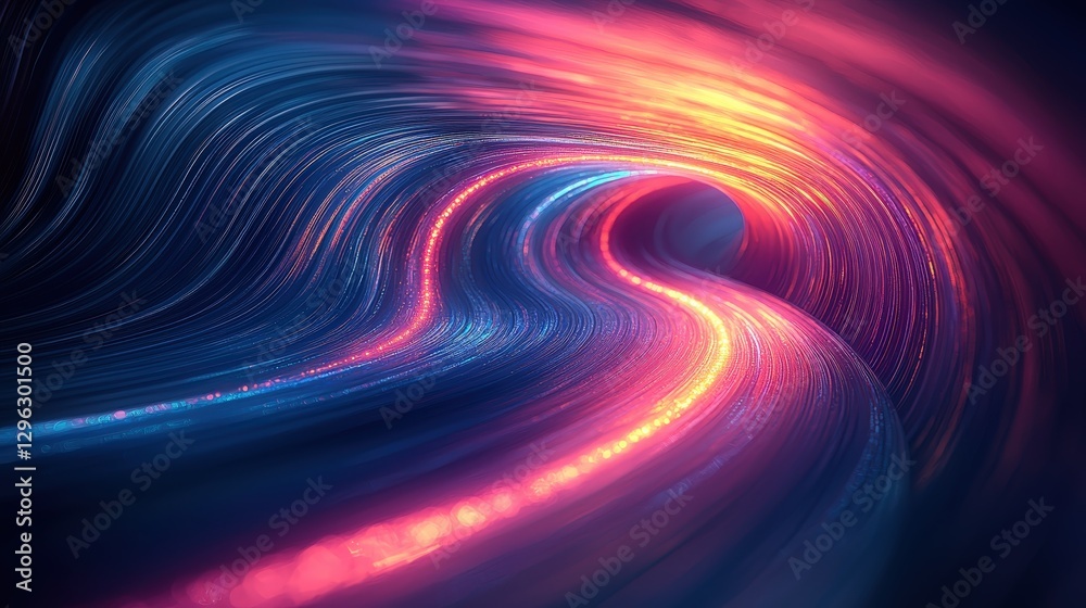 Wall mural vibrant light trails in motion creating an abstract wave of colorful energy against a dark backgroun