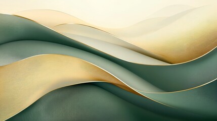Elegant overlapping abstract waves with beautiful golden and green colors