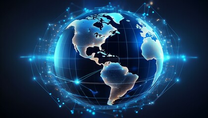 Fototapeta premium a sleek modern 3d globe with glowing blue pathways and data points symbolizing the internet cloud storage and global ai networks