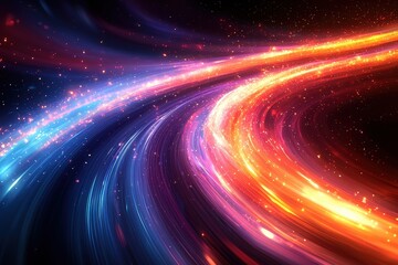 Colorful Light Trails in Space with Vibrant Stars and Cosmic Particles Creating a Stunning Abstract Background
