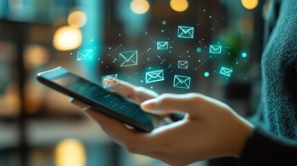 Compose a smart SMS message on your tablet, a digital icon that unveils an email, ready for your business communication, contact newsletter, or marketing campaign. Share your message on the web and