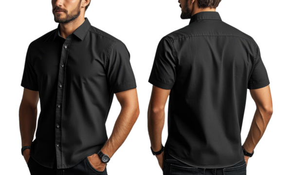 Stylish black short sleeve shirt for men, perfect for casual or formal wear