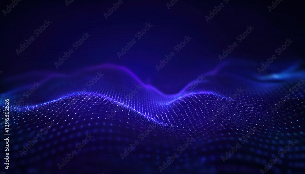 Aufkleber futuristic digital wave with glowing blue nodes on a dark background, abstract cyber landscape for t