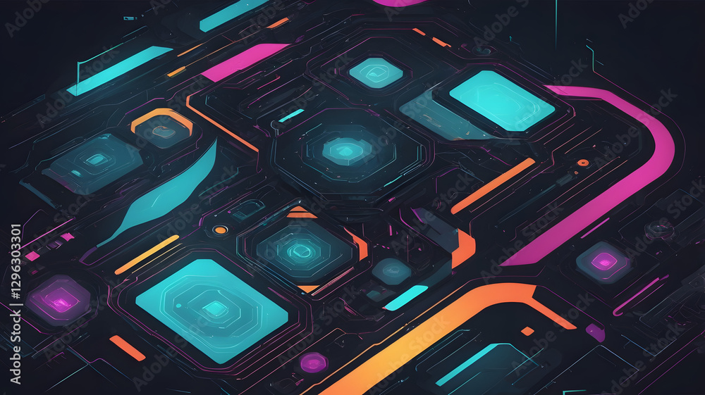 Aufkleber abstract digital technology background with glowing lines and circuit elements in blue tones