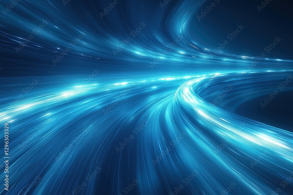 Poster abstract digital light trails creating dynamic flow in blue and teal shades for futuristic backgroun