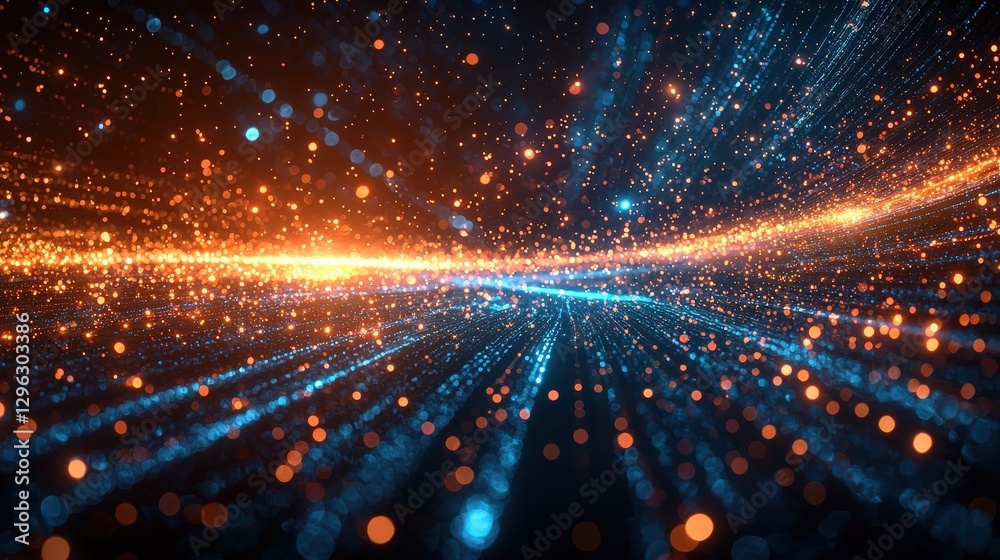 Canvas Prints vibrant abstract background with flowing particles and glowing lights in orange and blue colors