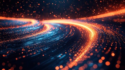 Abstract light trails with glowing particles creating a vibrant and dynamic background for art, design, and technology themes