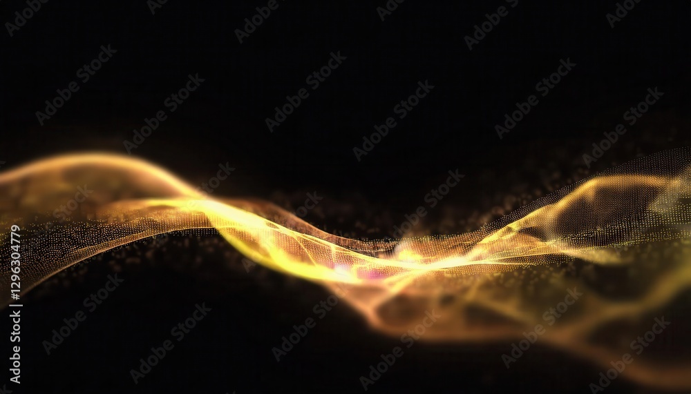 Poster olden digital wave with glowing particles on dark background, abstract futuristic energy flow, ai te