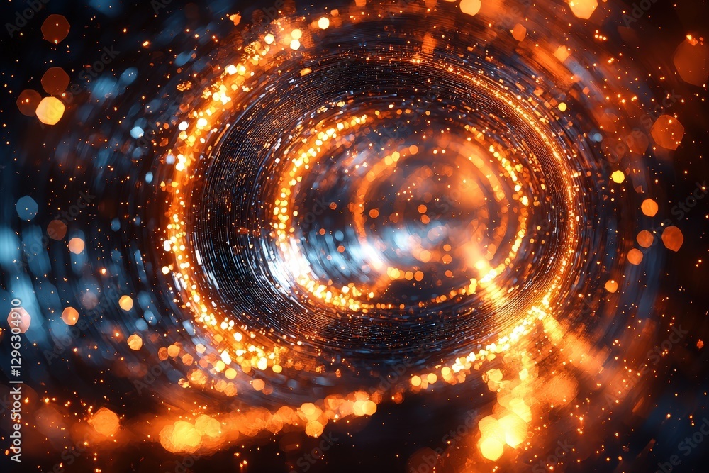 Wall mural swirling flow of bright orange and blue lights creating a spiraling effect in a dynamic abstract bac