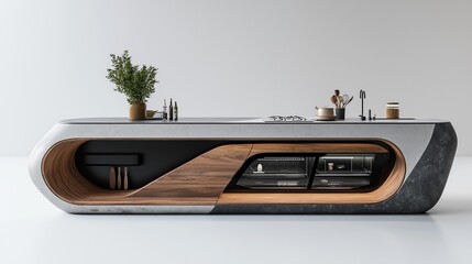 Fototapeta premium A modern kitchen designed with a unique, sculpture aesthetic.