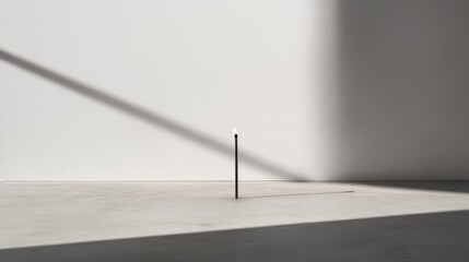 In a stark studio setting, a single match ignites, its flame casting a solitary shadow against the white backdrop, symbolizing individual isolation as a crucial measure in preventing the spread of a