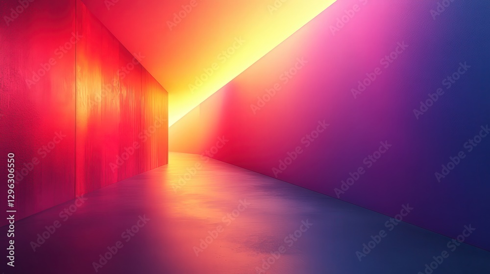 Wall mural vibrant abstract space with colorful walls and shimmering floor creating a dreamy passageway of ligh