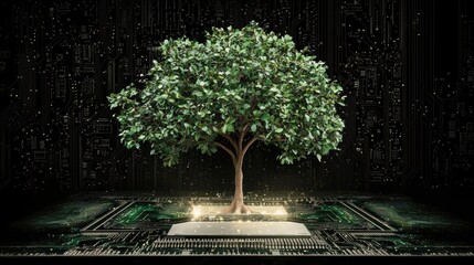 A small tree growing out of a circuit board.