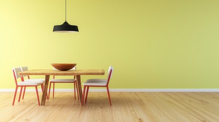 Modern Dining Room with Wooden Table and Colorful Chairs