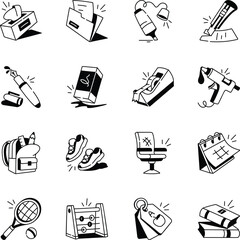Bundle of Hand Drawn School Stationery Icons 
