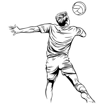 volleyball player serving black and white clip art preview