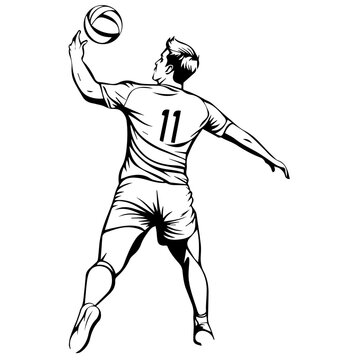 volleyball player serving ball black and white clip art preview
