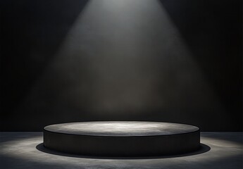 Dimly Lit Circular Stage on a Dark Background with Spotlight Effect