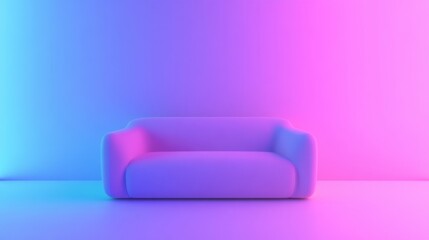 A minimalist couch with a textured colorful gradient wall background