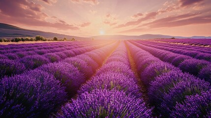 Fototapeta premium Serene Lavender Fields at Sunrise