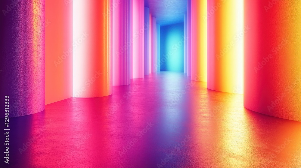 Wall mural vibrant neon light corridor with colorful columns creating a futuristic and immersive atmosphere