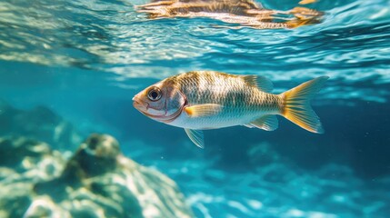 Underwater Serenity, Single Fish in Vibrant Blue Waters