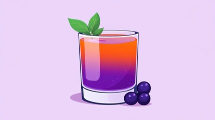 Pixel Art Cocktail Orange and Purple Gradient Drink with Mint and Blueberries