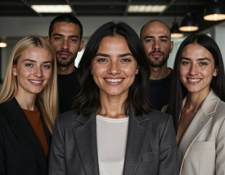 Portrait of a successful creative business team looking at the camera and smiling. Diverse business people standing together at a startup. - Powered by Adobe
