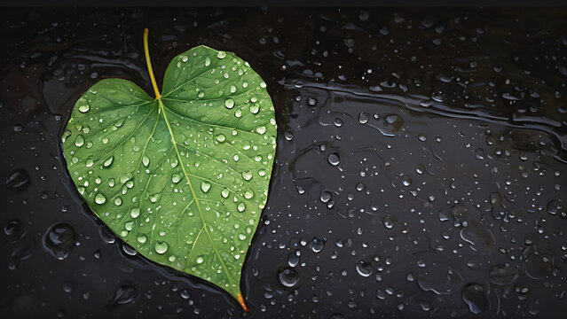 green leaf with water drops