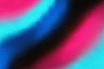 Abstract blue pink and black wave design with grainy texture for retro banner or poster cover on dark background