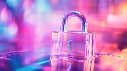 A sleek, transparent padlock, a symbol of digital security, glows softly against a backdrop of vibrant, pulsating light, signifying the seamless integration of technology into our lives.
