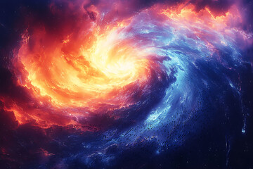 Obraz premium A breathtaking cosmic swirl of fiery orange and icy blue, this abstract image evokes feelings of power, duality, and the infinite.