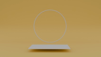 Single golden podium design with gold background and tropical leaf for advertisement design