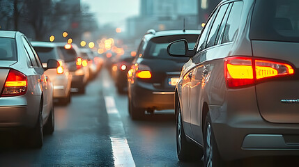 Naklejka premium Traffic jam with rows of cars