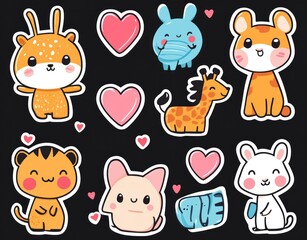 Obraz premium A set of cute animal stickers, with different expressions 