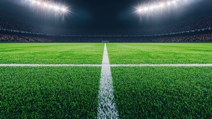 Obraz premium Lush Green Soccer Field Under Stadium Lights at Nighttime Game