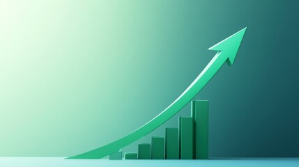 Dynamic 3D Illustration of Green Arrow Soaring Upward in Growth