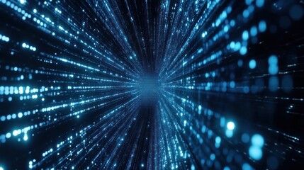 Obraz premium Blue digital data stream tunnel, futuristic background, technology concept
